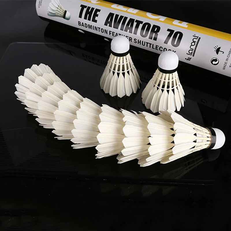 IANONI bádminton bola A70 12 negro pluma de ganso blanco Bola de formación de alta calidad velocidad 77 bádminton accesorios paquete