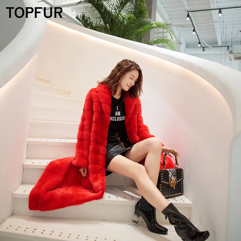 TOPFUR, новинка, модное зимнее женское длинное пальто, натуральный мех, пальто для женщин, белый натуральный мех норки, верхняя одежда и пальто, базовые куртки