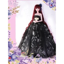 Милое Черное вечернее платье без рукавов с вышивкой; юбка принцессы для девочек; Кукольное платье; Одежда для кукол 1/3 года; BJD