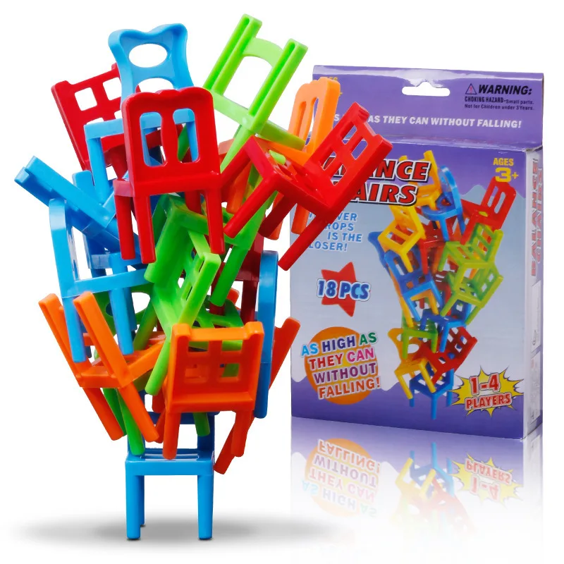 

18Pcs Stacked chair Brick Plastic Balance Stacking Chairs Block Toy Desk Educational Balancing Game Training Toy Children's gift