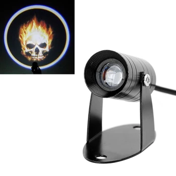 

Skull Motorcycle Rear Waring Light Ghost Rider Flaming Fog Lamp Tail Lighting Moto Logo Laser Projector 3D LED Logo Light Refit