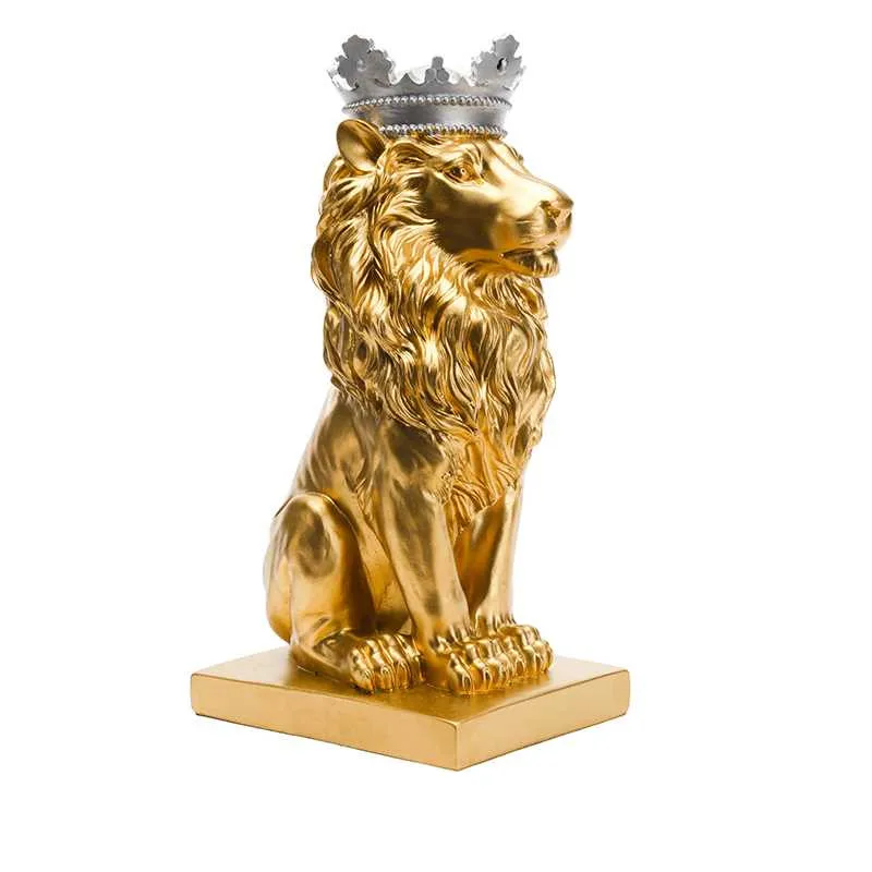 

Modern Abstract Resin Lion King With Golden Crown Statue Ornaments Home Decoration Accessories Gift Resin Lion Sculpture R130