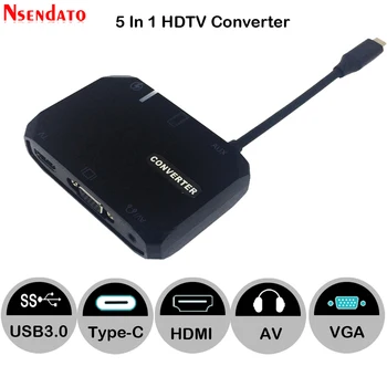 

1080P HDMI VGA AVI RCA AUX USB3.0 Type C To AV TV Video Audio 5 in 1 HDTV Converter Adapter Box for Tablet Pad to HDTV Projector