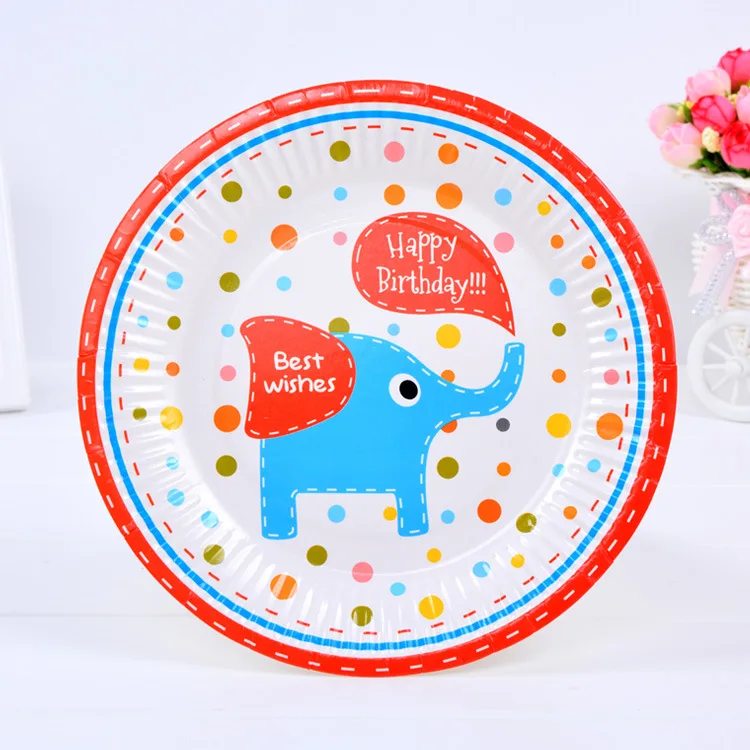

6pcs/lot Cartoon Elephant Paper Plates Cups wedding decoration Disposable Tableware happy birthday Supplies Wild Zoo Globos