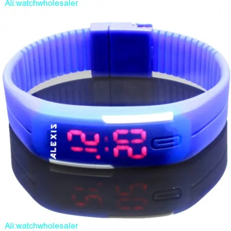 DW447C Rectangular Blue Watchcase LED Silicone Blue Band Men Women Digital Watch