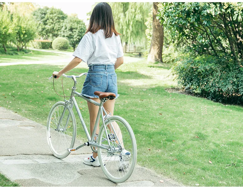 Велосипед для мужчин женщин и студентов интернет знаменитостей и ретро односкоростной 24 дюйма высокоуглеродистой стали Серебристый лаконичный