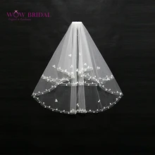 Wowbridal изящная свадебная вуаль невесты двухслойная оболочка слоя Блестки из бисера Край органза свадебные аксессуары