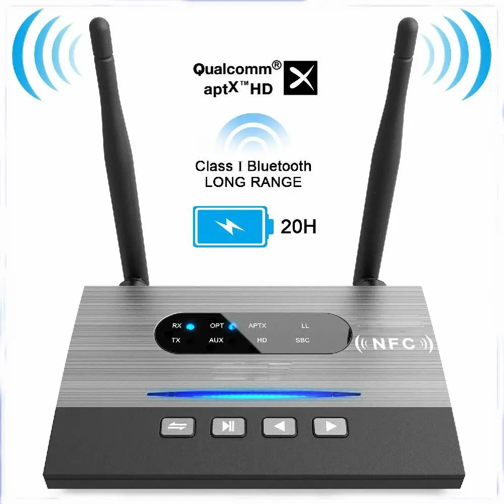

NFC 262ft/80m Long Range Bluetooth 5.0 Transmitter Receiver 3in1 Music Audio Adapter Low Latency aptX HD Spdif RCA AUX 3.5mm TV