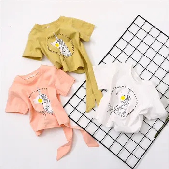 

New style children summer short-sleeved horse T-shirt baby girl cute bow cotton tee Korean cartoon character print shirts tops