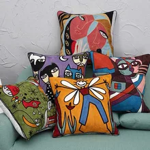 Paintings Embroidery Cushion Covers Surrealism Abstract Art Beige 100% Cotton Pillow Case Sofa Seat Decor surrealism