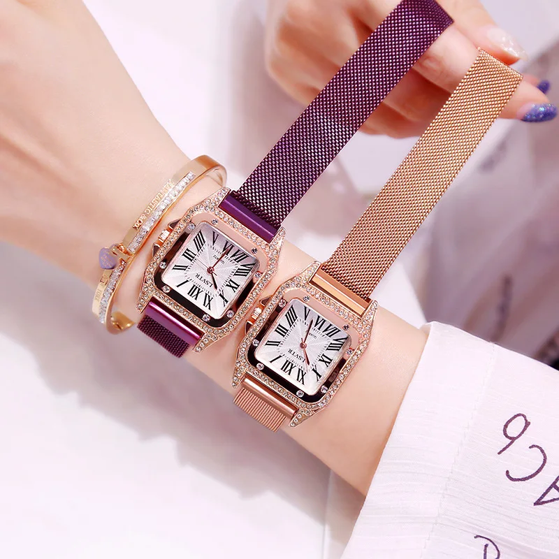

Ladies Casual Watch 2019 Luxury Diamond Women Quartz Square Magnetic Watch Waterproof Female Wristwatches Roman Numerals Clock