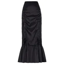 2017 Fashion Gothic Long Skirts Womens Slim Floor-Length Maxi Vintage Skirt Sexy Sateen Corset Victorian Mermaid Midi Skirt Saia