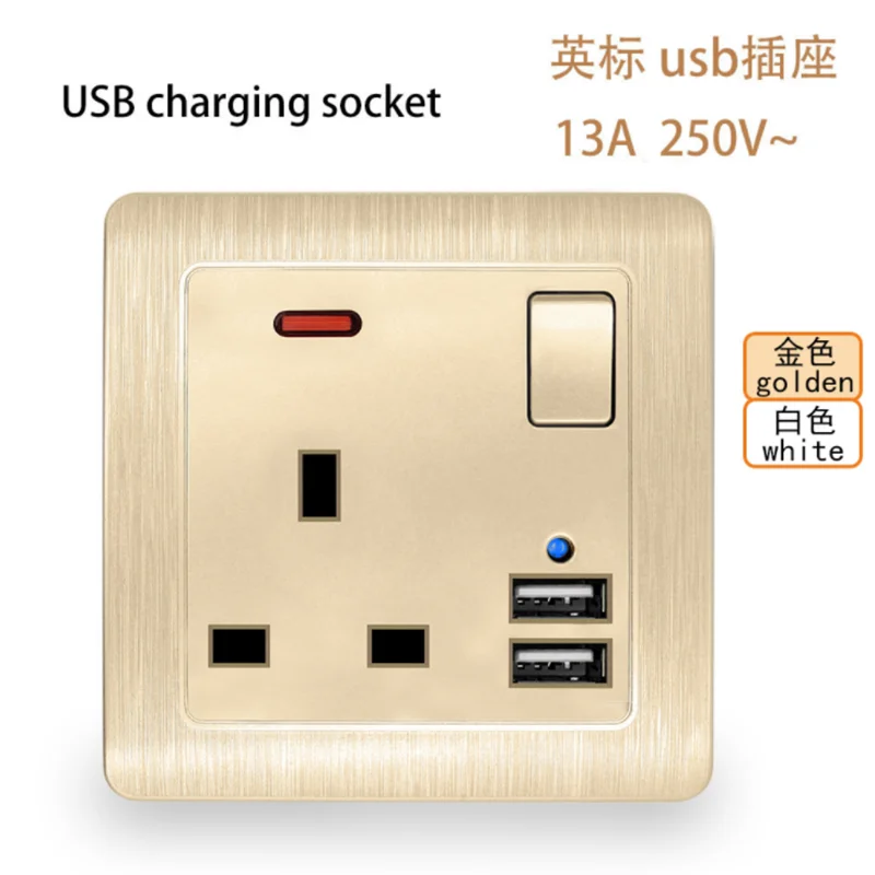 

86mm Squre Multifunction UK Standard Wall Switch Socket Three-hole Double USB Port Switch 13A 250V Power Panel Socket