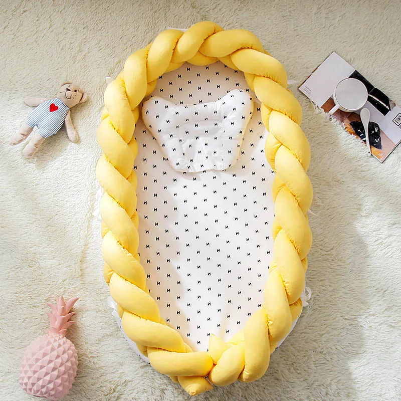 Детское гнездо для сна, съемная защитная подушка для новорожденных, хлопковая детская колыбель для кроватки, детская колыбель - Цвет: yellow