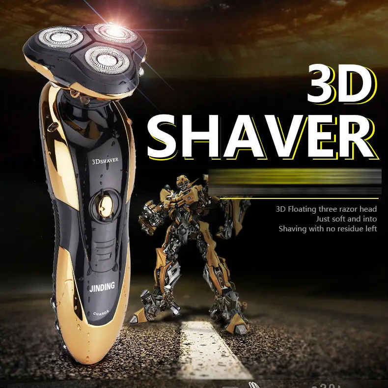 Электробритва JINDING для мужчин, перезаряжаемая бритва с 3D плавающей головкой, бритвенная машина для бороды, моющаяся, быстрая зарядка, тройное лезвие