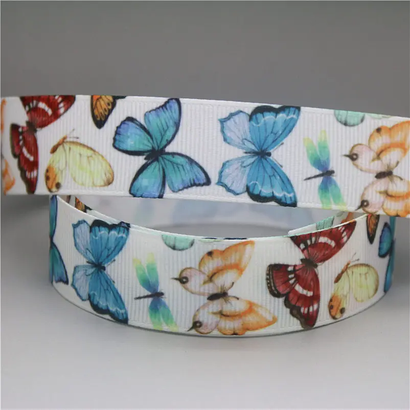 DHK 7/8 'Ƌ ярдов перьев бабочки напечатан grosgrain ленты ленточный аксессуар hairbow