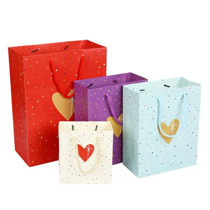 

14*15*7cm 20pcs/lot Heart Print Paper Bag with Handle Party Gift Large Bags for Wedding Favors