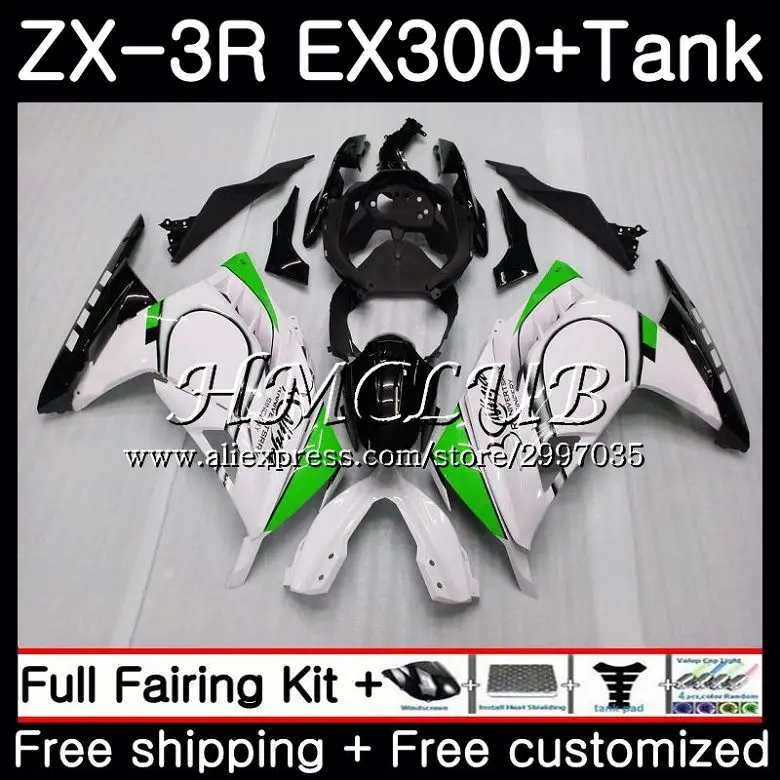 Инъекция для KAWASAKI NINJA EX 300 ZX 3R 300R Зеленый Белый 2013 2014 47HC.20 ZX3R EX300 ZX-3R ZX300R 13 14 15 OEM