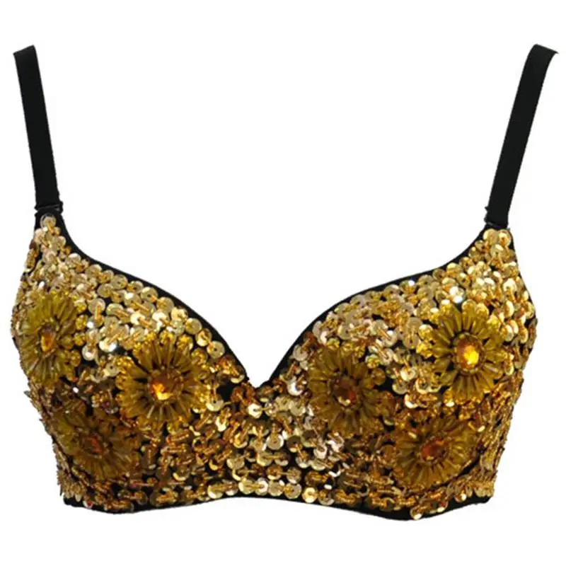 2015 Luxury Sexy Women's gold Beaded Sequins Push Up Bra Punk Bralet
