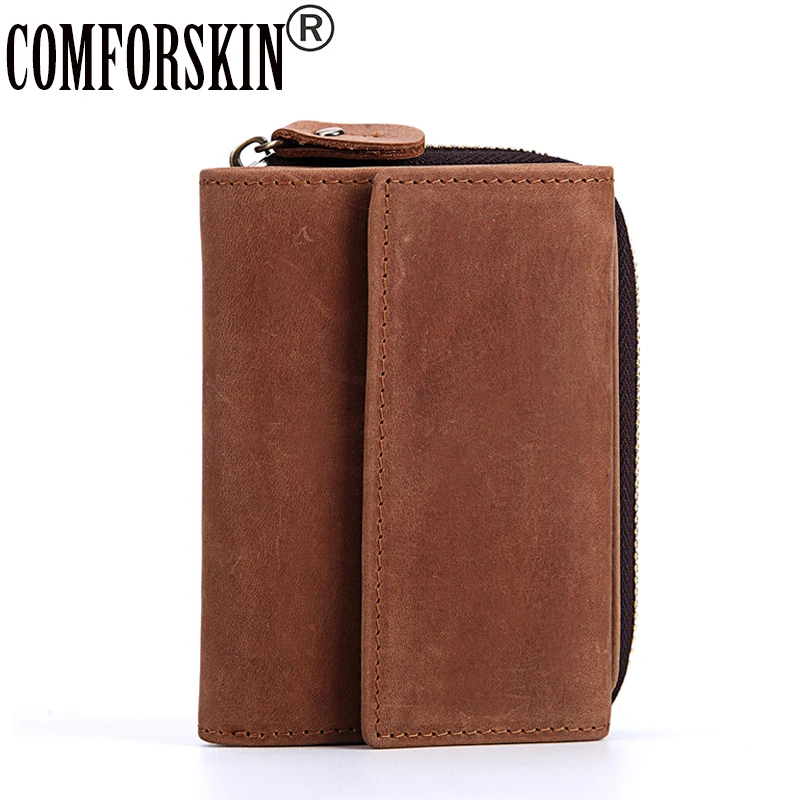 

COMFORSKIN Brand Genuine Leather Short Business Multi-Card Men Wallet Design Retro Card Wallet 2018 European And American Style
