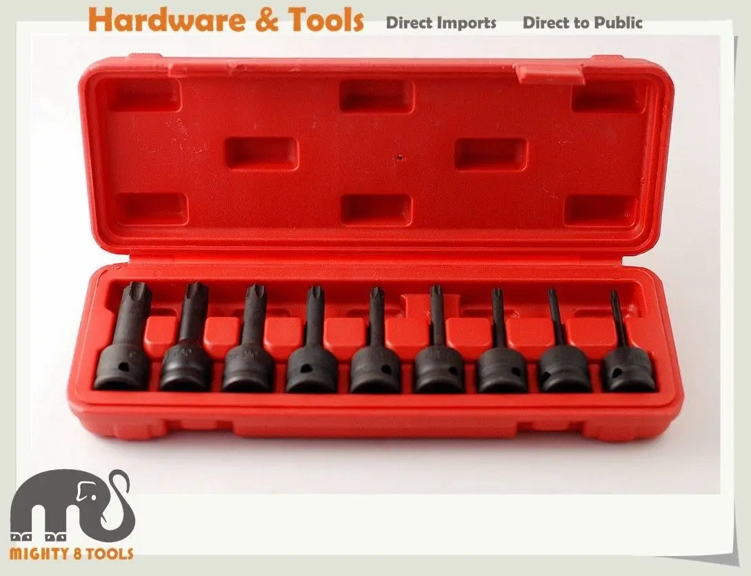 

9pc Cr-Mo 1/2in Dr 75mmL Torx Star Impact Socket BitsSet T20,T25,T30,T40,T45,T50,T55,T60,T70
