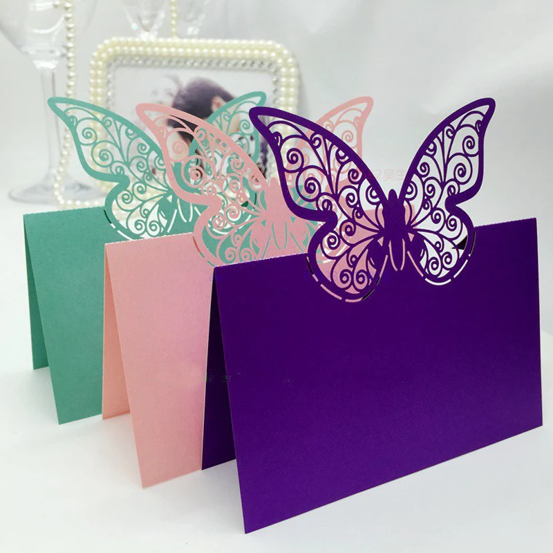 50pcs Butterfly Laser Cut Table Name Place Cards Favor Name Message Setting Card Baby Shower Wedding Birthday Party Supplies