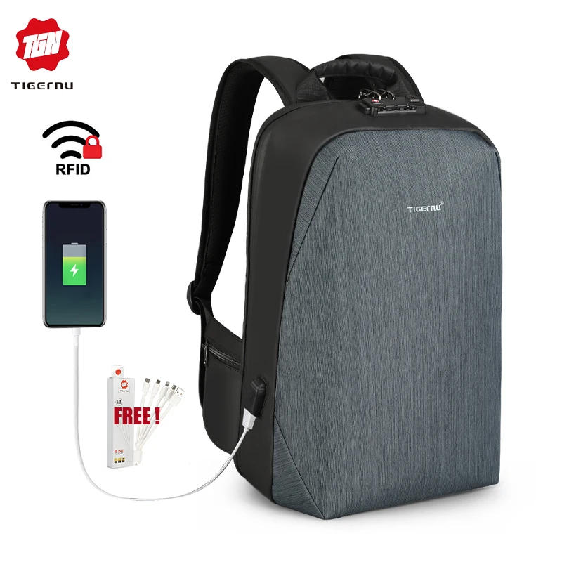 

Tigernu New RFID TSA Anti theft Lock Laptop Backpacks Men USB Charging Waterproof Travel School Backpack for Male Large Bagpack