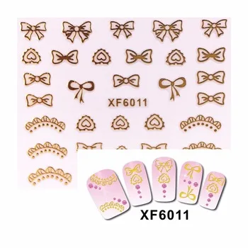 WUF 1 Sheet 3D Nail Stickers Beauty Gold BOW Design Brand Nail Art Charms Nails Bronzing Decals Decorations Tools  6011