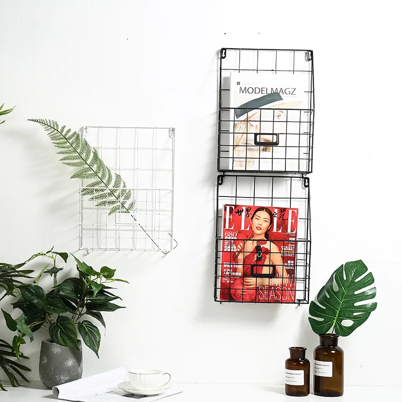 الشمال الإبداعية الحديد تخزين الرف مع هوك الجدار شنقا غرفة المعيشة زخارف الجدران مجلة سلة التخزين مدبرة هدايا