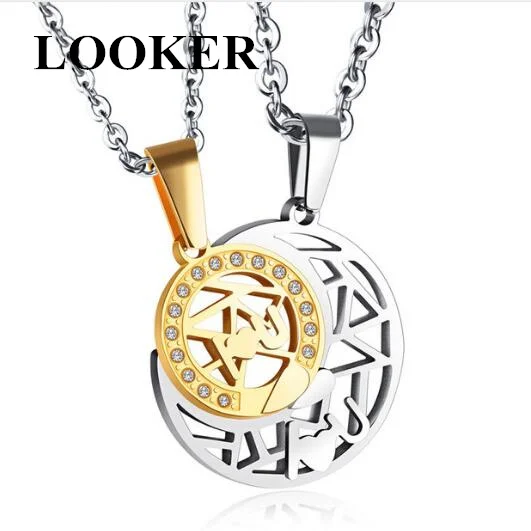 

LOOKER Romantic Hollow Out Sun & Moon Crystal Rhinestone Pendant Couples Necklace for Lovers Valentine's Day Gift