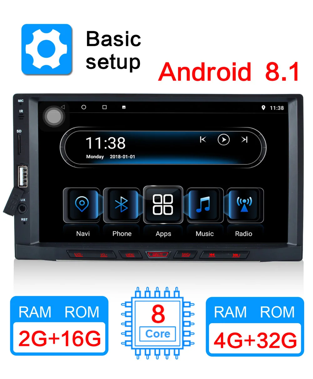 Best Android 8.1 car multimedia player IPS display built-in navigation WIFI BT 8 core RAM4G / ROM32G or 2G + 16G car radio 2 DIN 0