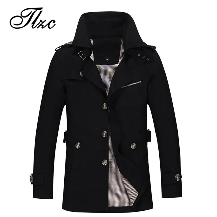 

TLZC Plus Size M-5XL Male Overcoat Long Cotton Jacket Coat 2018 Men's Trench Coat Windbreaker Men Outwear Trenchcoat