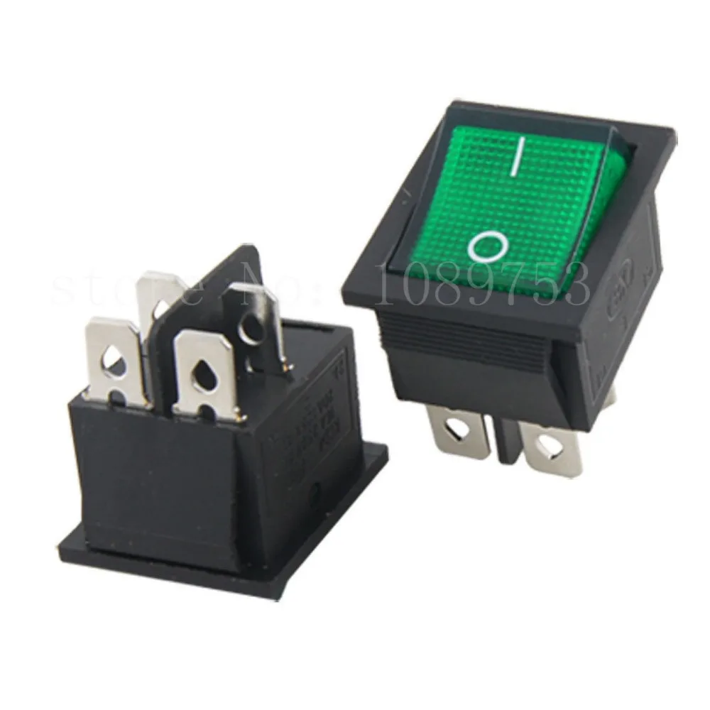 Green Light 4 Pin DPST ON OFF Snap In Rocker Switch AC 5pcsin Switches