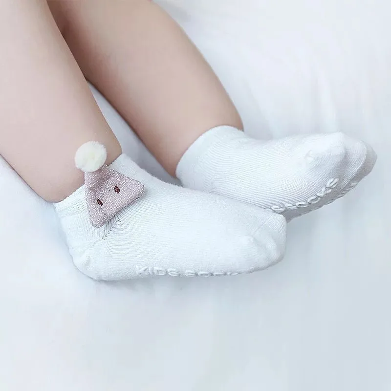 3 пар/компл. для новорожденных, хлопковые носки для маленьких девочек Нескользящие носки-тапочки для новорожденных с милыми 3D с цветочным принтом для девочек, с завязками на бант, детское Плиссированное носки с высокой пяткой