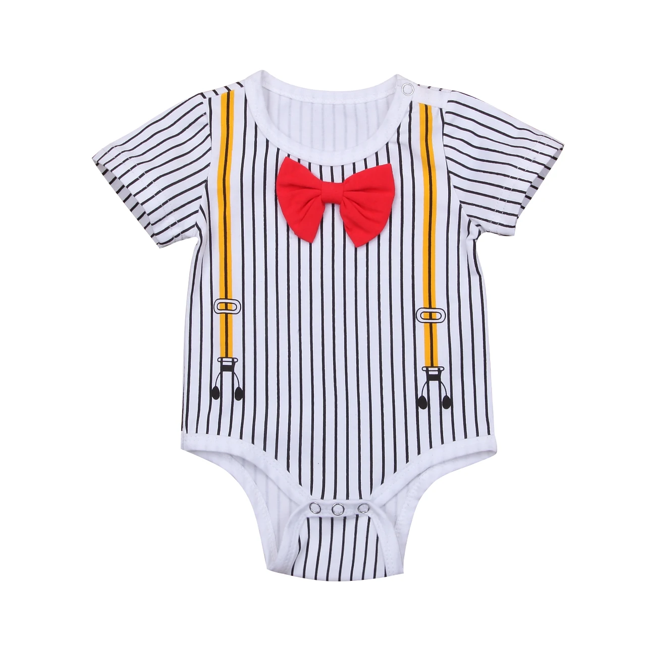 Newborn Kids Baby Boy Bodysuits Round Neck Short Sleeve Tie Striped