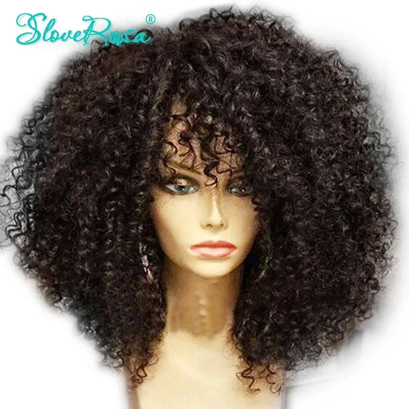 

Glueless Brazilian Remy Human Hair Afro Kinky Curly Pre Plucked 4*4 Lace Closure Wig For Black Women 150% Full End Slove Rosa