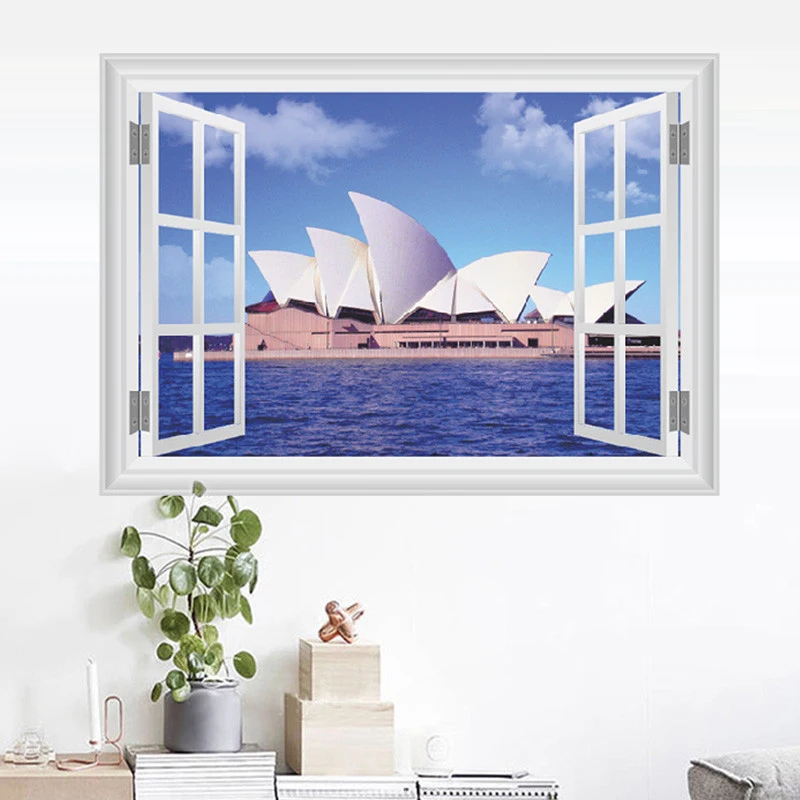 Обои для гостиной с изображением сиднейской оперы 3D наклейки на окна|wall sticker|stickers