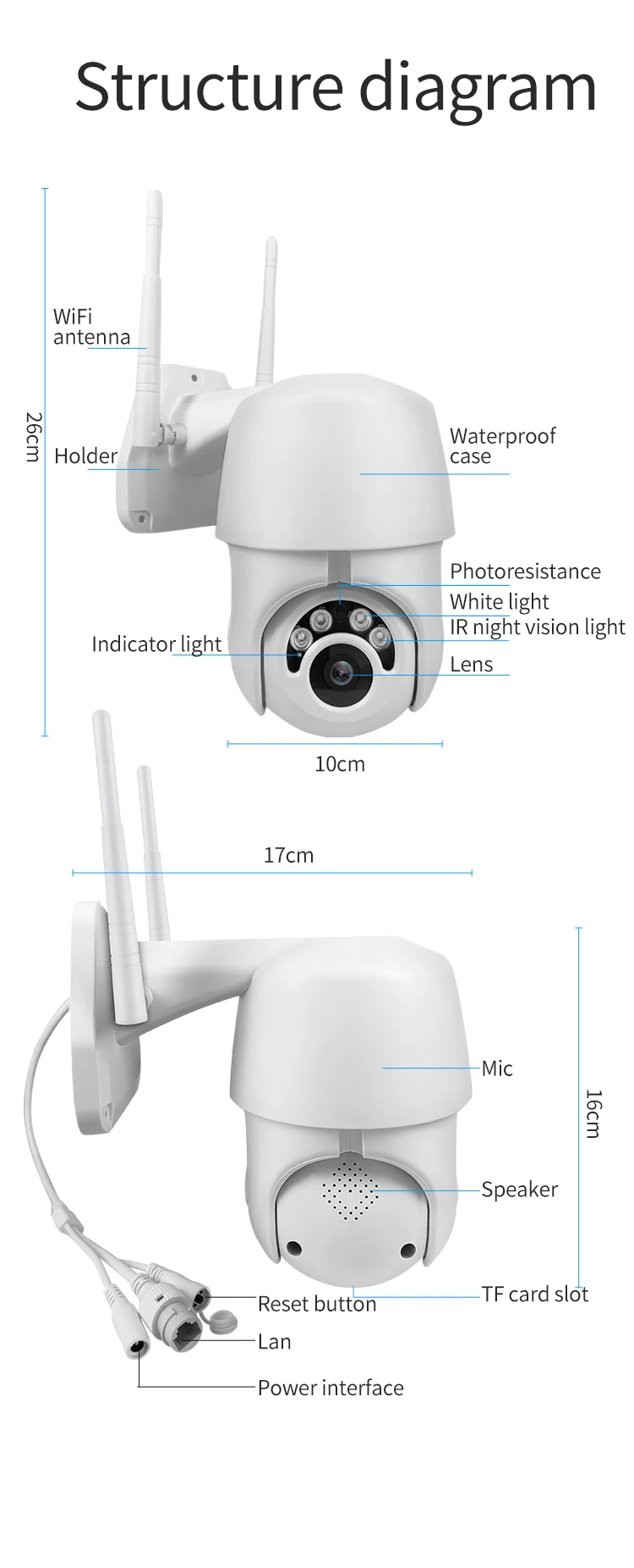 Встроенный микрофон динамик 2MP беспроводной ip ptz-камеры IR vision наружная камера сетевой безопасности Автоматическое отслеживание PTZ камера