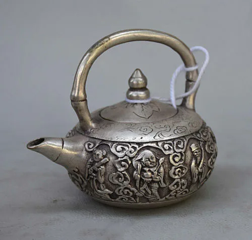

10CM Chinese Myth Silver Longevity 8 Immortal God Statue Teapot Wine Pot Flagon