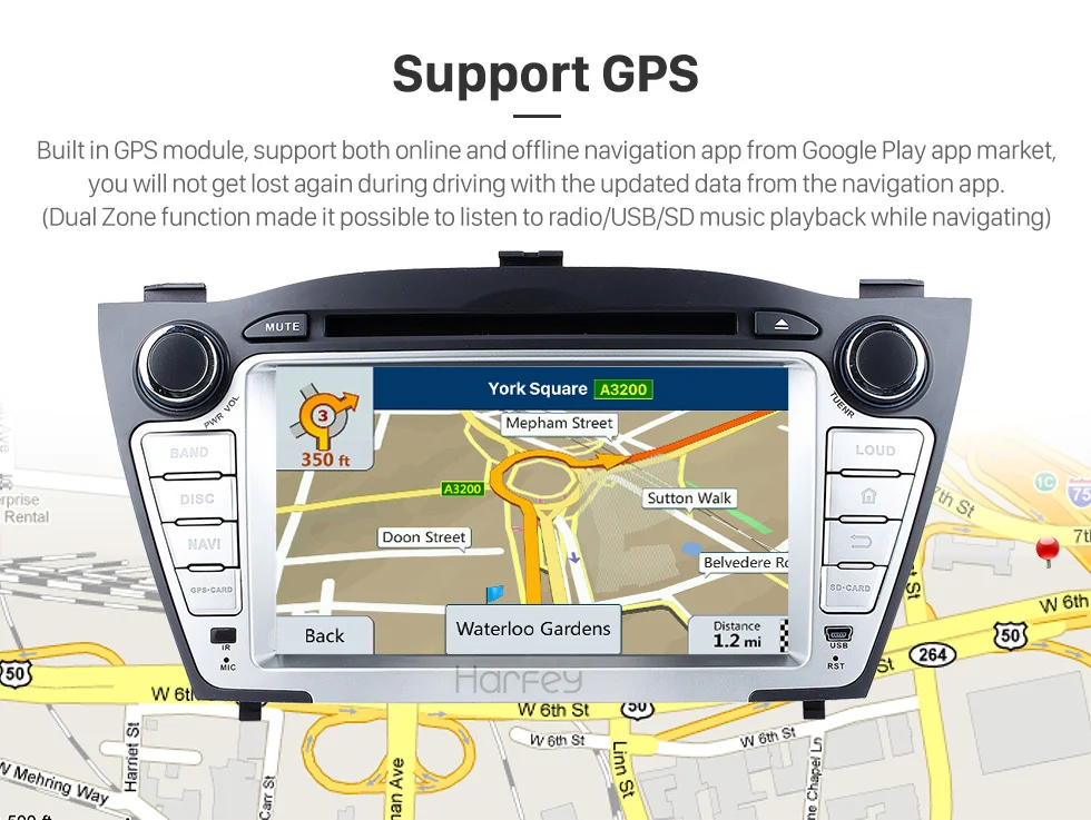 Discount Harfey 7 inch 8-core Android 8.0 Car DVD Player GPS Navigation for 2009 2010 2011 2012 2013 2014 Hyundai with 4G+32G support 3G 5