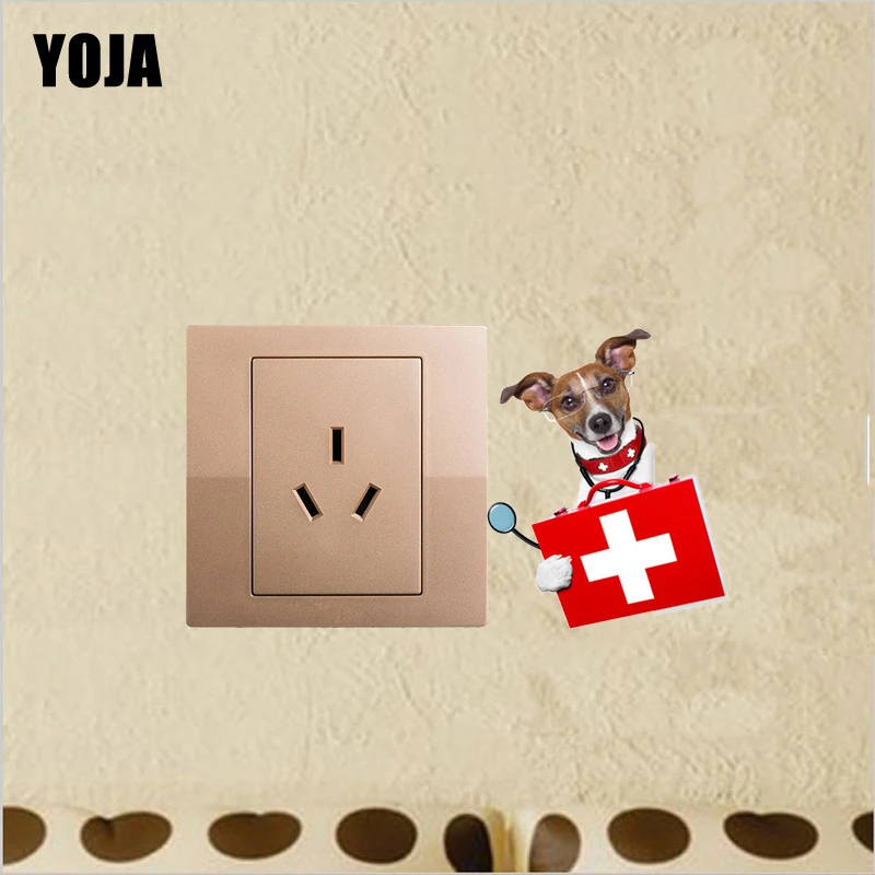 YOJA The Dog Doctor With The First Aid Kit Switch Decal Wall Sticker PVC Home Decoration 8SS0214