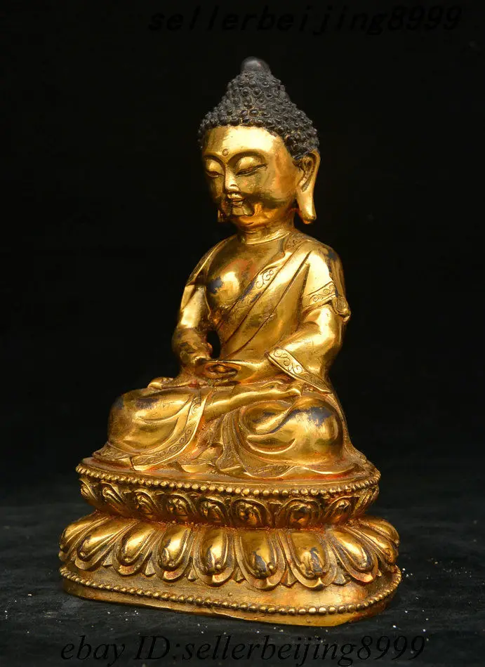 6 &quotСтарая тибетская бронзовая позолота Шакьямуни Амитабха Будды Siddhartha статуя