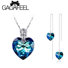 2015 Nueva Moda Romántica del Corazón Del Océano Azul colgante de Cristal y pendientes, Real de plata de ley 925 sistemas de la joyería para la señora CYS001
