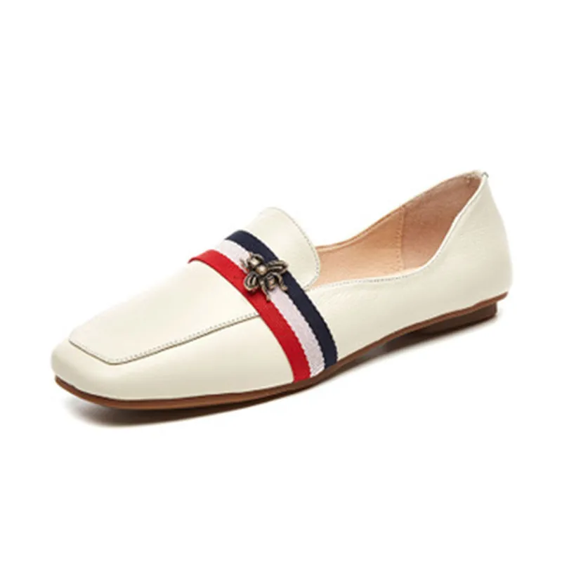 

Brand Genuine Leather Flats For Woman 2019 Spring Autum Fashion soft Loafers Female Slip Flat Shoes White Leather Moccasins