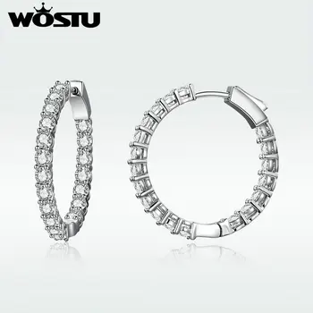 

WOSTU 2020 Hot Fashion Shining Simple Round Circle Drop Earrings Clear CZ Jewelry For Women Earrings Classic Best Gifts SDTE138