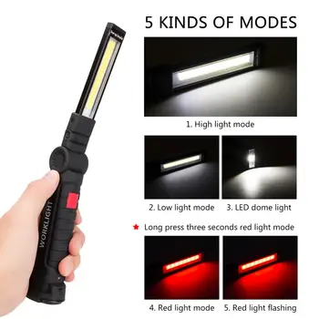 

COB LED Flashlight Folding Magnetic Torch with Hook Multifunctional USB Rechargeable Working Light Overseas Fast Delivery