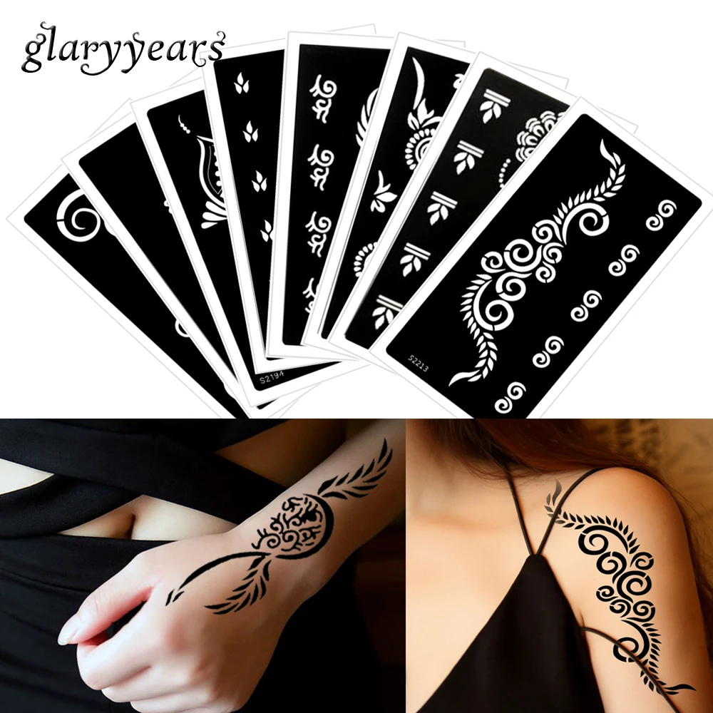 Glaryyears 8 шт./компл. 9 5*18 5 см трафарет для татуировок с хной тела рисования