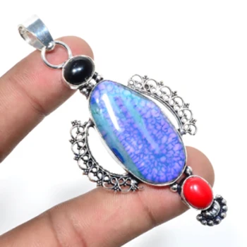 

Agates,Coral Pendant Silver Overlay over Copper, USA Size 80mm , FRP0016