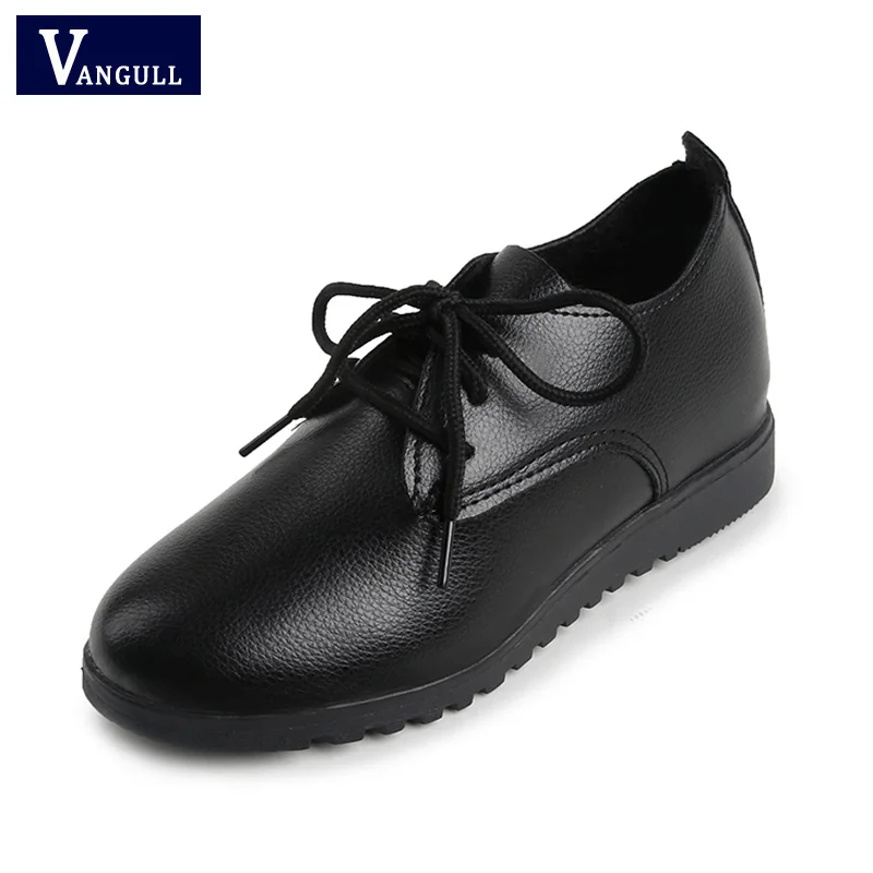 

Vangull Women Martin Oxfords Flat Shoes PU Leather Lace UP Round Toe Moccasins Black Derby Ladies Casual Shoes Flats Woman 2019