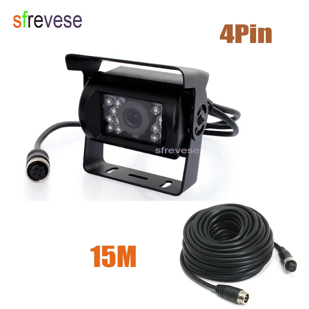 

4 Pin IR Night Vision CCD Color Vehicle Car Rear view Reverse Reversing Parking Backup Camera Wide View Waterproof + 15m cable